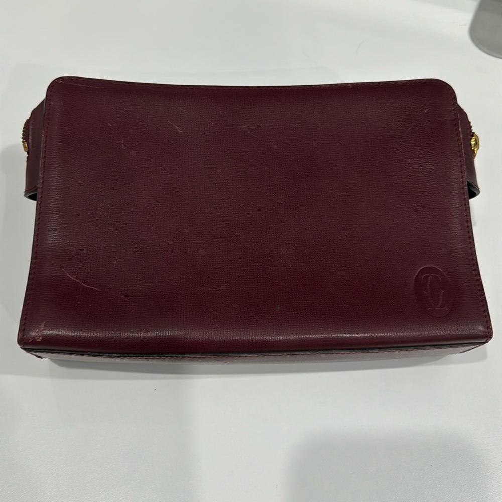 CARTIER Vintage clutch bag mast line Bordeaux leather Auth used-vintage I25